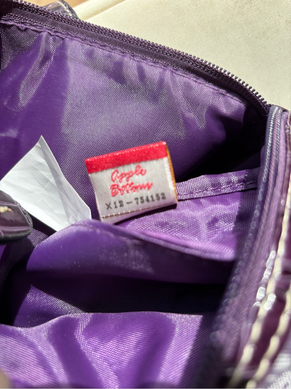 VTG Y2K Apple Bottoms Purple monogram barrel bag satchel croc trim EUC - Picture 4 of 6